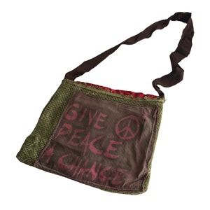 Handmade green crossbody love purse peace bag